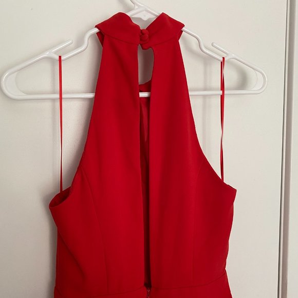 Topshop red flowing jumpsuit with halter neck and cut out back - Picture 7 of 8